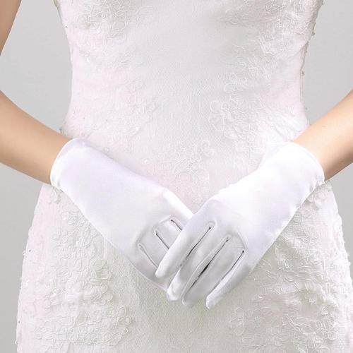 Short Wedding Gloves Finger for Women Wrist Ivory Satin Cuffs Simple Cheap Bridal Glove Luva De Noiva Wedding Accessorie