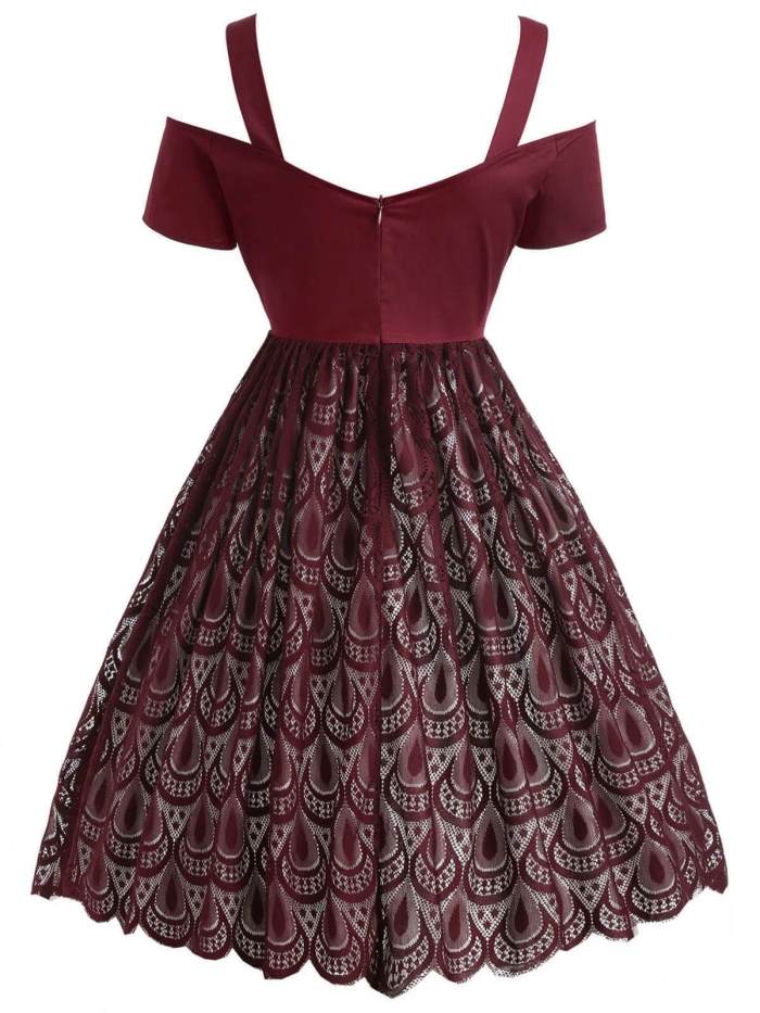 1950s Lace Cold Shoulder Dress