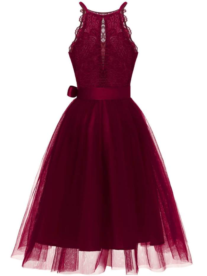 1950s Lace Belted Bow Swing Dress