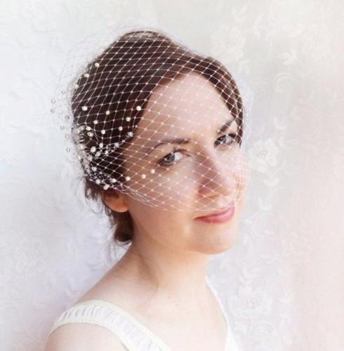 Elegant Women Bridal Hat Veil Pearls Beaded Short Face Veil Birdcage Net Wedding Hats and Fascinator