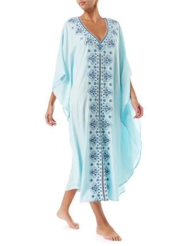Light Blue Loose Floral Beach Cover-Ups