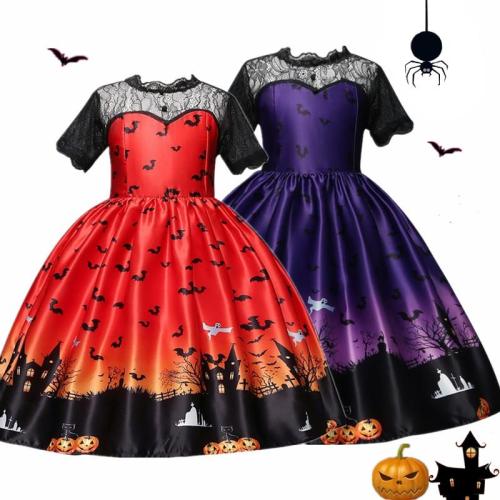 Girls Cosplay Dress Fantasy Pumpkin Printing Halloween Party Gown Children Clothing Princess Dress up 4-10T Kids Holiday Costume
