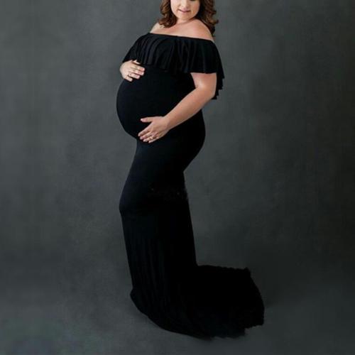 Maternity Off Shoulder Black Gown For Photography