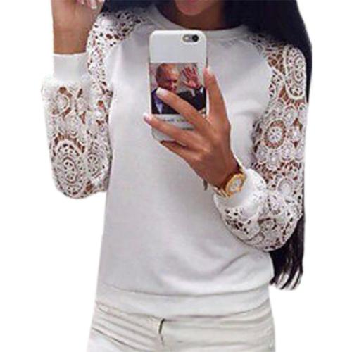 Casual Round Neck Lace Sleeve Long Sleeve Sweater