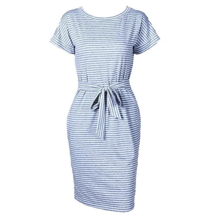 Casual Short Sleeve Striped Mini Dress