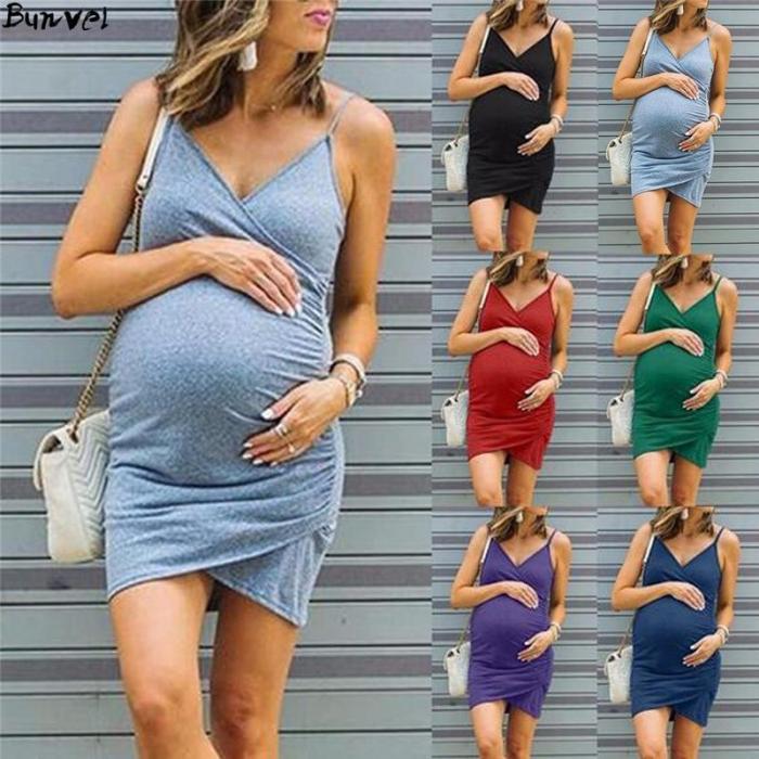 EBUYTIDE Plus Size Maternity Dress V Neck Pregnancy Clothes Solid Color Casual Sleeve Summer Pregnant Sundresses