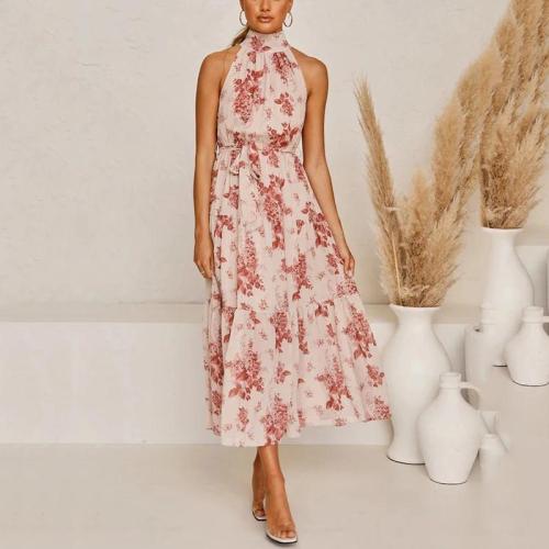 high neck layered sleeveless floral print maxi dress
