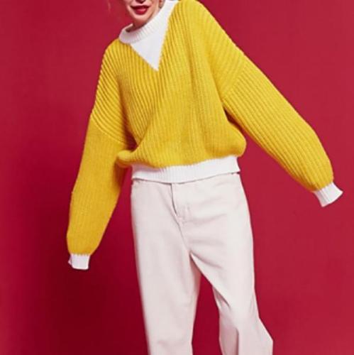 Fashion Color Blocking Long Sleeve Sweater