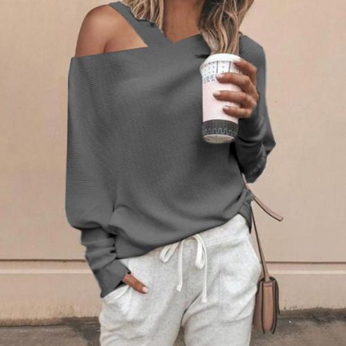 Fashion Sexy Shoulder Out Puff Sleeves Knit Blouse