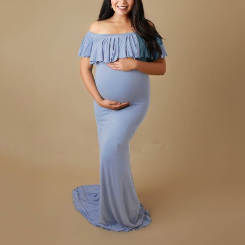 Maternity Off Shoulder Flounced Maxi Dress