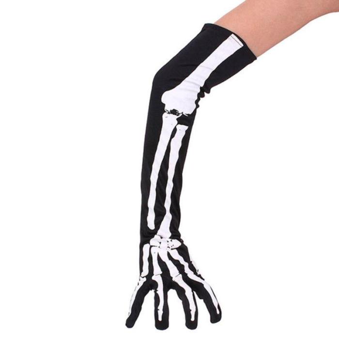 Womens Halloween Cosplay Skull Skeleton Bone Gloves Thigh High Stockings Socks
