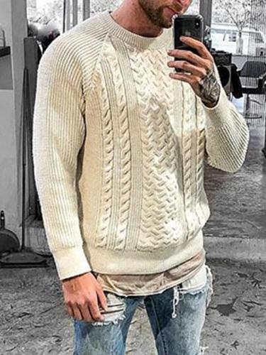Casual Round Neck Solid Color Men's Knit Sweater