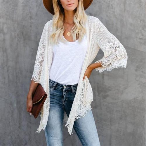 Women's casual solid color lace cardigan