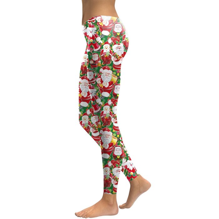 Digital Santa Claus Print Women Skinny Christmas Legging Pants
