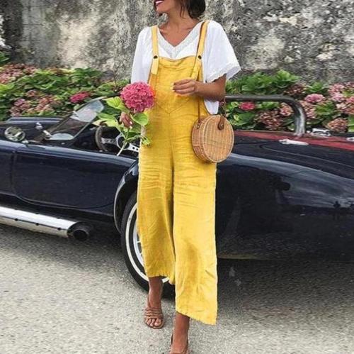 EBUYTIDE Bright Yellow Sling Casual Jumpsuit