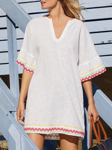 Lace V-neck Short Sleeves Cover-Ups