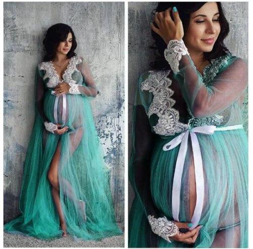 New Sexy Maternity Dresses For Photo Shoot Lace Tulle Long Pregnancy Dress Photography Prop Split Front Pregnant Women Maxi Gown