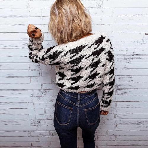 Casual Printed Round Neck Long Sleeve Sweater