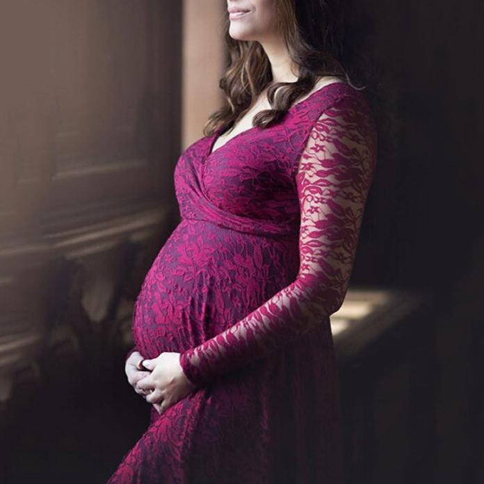 Maternity Lace V-Neck Full Length Dress