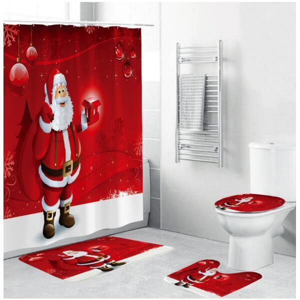 Christmas Shower Curtains for Bathroom Funny Christmas Decorations Bathroom Set