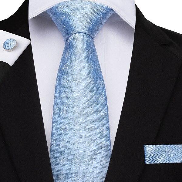 EBUYTIDE 2020 New Arrival Light Blue Mens Ties Pocket Square Set Neckties Silk Neck Tie Gravatas Tie For Wedding N-7087