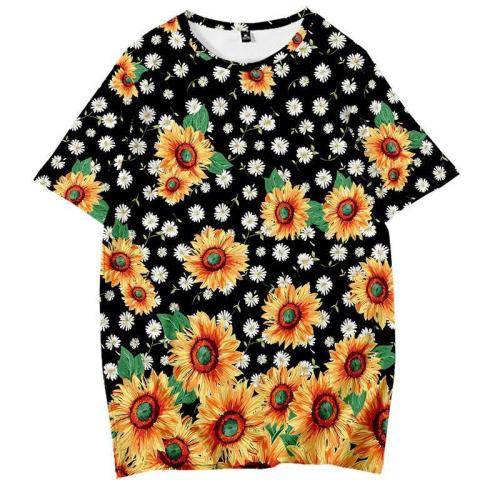 Sunflower Printed Women Loose Short Sleeve Casual T-shirt Tops