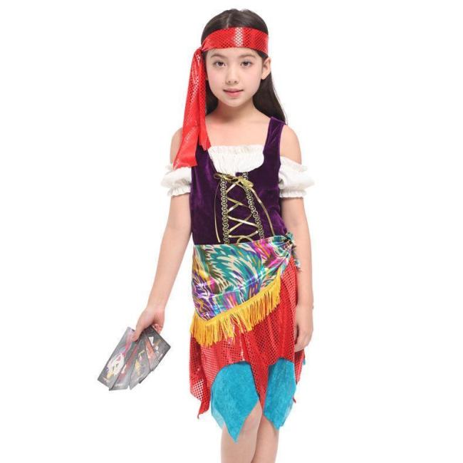 Kids Caribbean Pirate Costume Girls Pirate Dress Halloween Carnival Stage Performance Costume