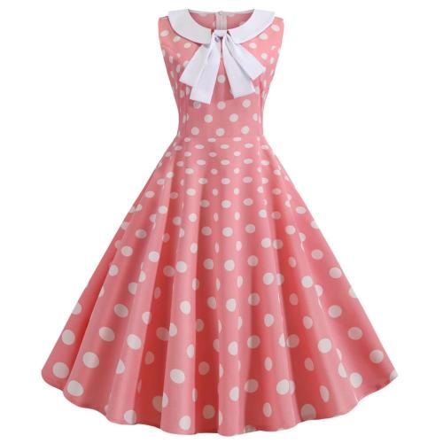 Pink Polka Dot Print Vintage Dress Women Summer Retro 50s 60s Peter Pan Collar Pinup Rockabilly Party Office Dress 2020 Vestidos