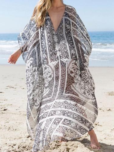 Plus Size Loose Beach Printed Swimwear Cover-ups