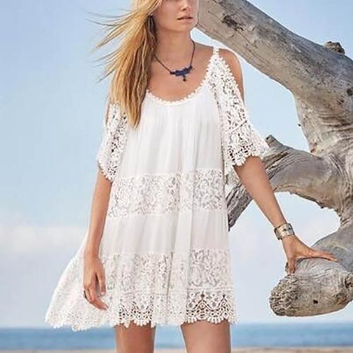 Bohemian Lace Off-Shoulder Hollow Out See-Through Beach Pullover