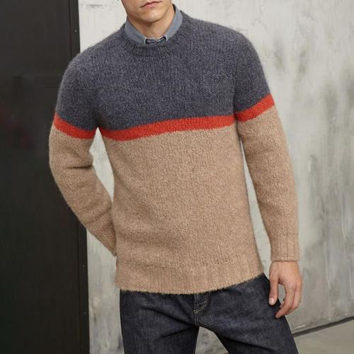 Casual Round Neck Splicing Sweater