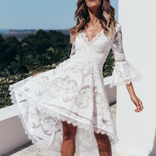 Sexy Lace Bell Sleeve V Neck Beach Dresses