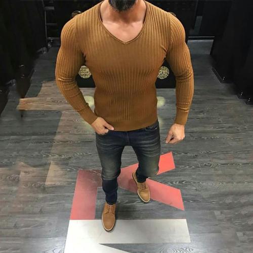Men's Fashion Stylish Slim Solid Color Striped Tight Shirt