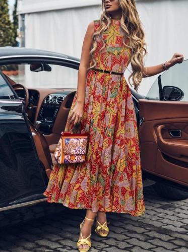 Casual Sexy Sleeveless   National Style Printing Maxi Dresses