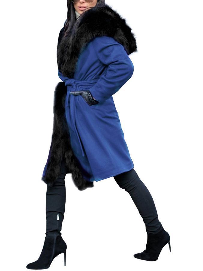 Fashion Warm Wool Collar And Hat Pure Colour Coat