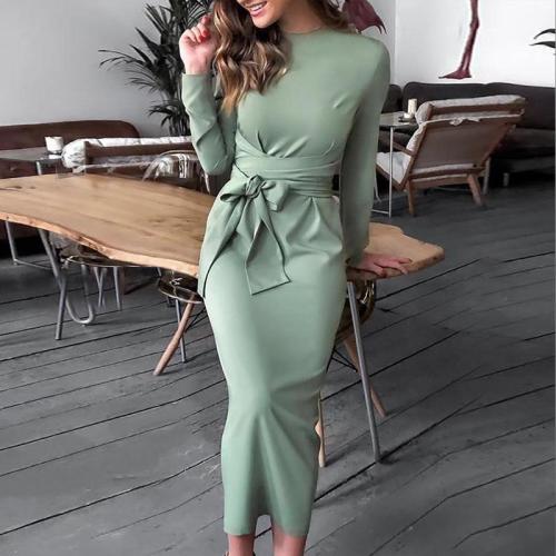 Casual Round Collar Pure Color Dress