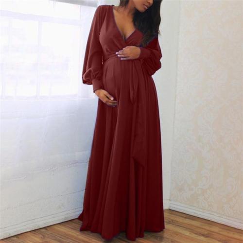 Maternity Dresses For Photo Shoot Fashion Women Pregnant Clothing V-Neck Long Sleeve Clothes Solid Ruffles Frenulum Sexy Dress
