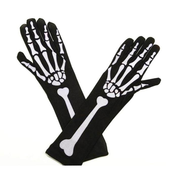 Womens Halloween Cosplay Skull Skeleton Bone Gloves Thigh High Stockings Socks