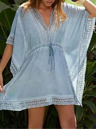 Lacy Split-joint Waisted Kaftan Cover-up
