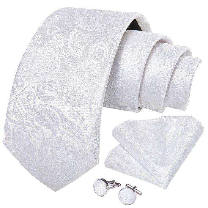 Fashion 8cm Neckties Men White Floral Paisley Silk Jacquard Woven Wedding Party Tie Pocket Square Cufflinks Ring 4pc Set EBUYTIDE