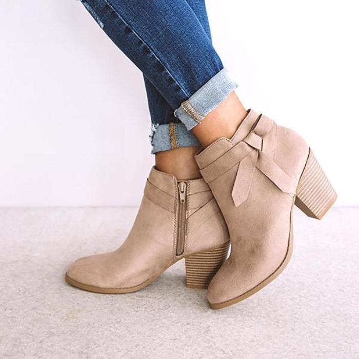 Brief Women Solid Color Thick Heel Bow Boots wq14