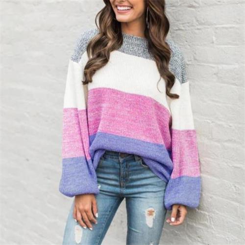 Casual Fashion Loose Color Block Long Sleeve Sweater