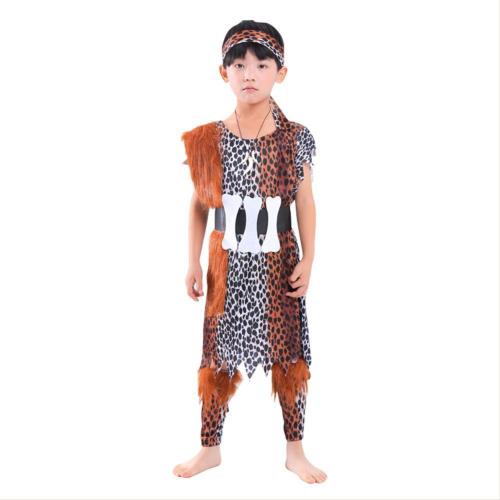 Kids Leopard Savage Caveman Croods Flintstones Primitive Costume Indian Cosplay Halloween Party Costumes