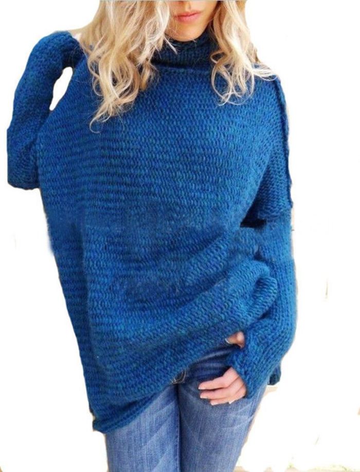 Long-Sleeved Knitwear Plus-Size   Turtleneck Sweater