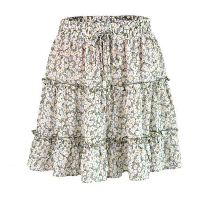 Sexy Women Fashion High Waist Frills Skirt for Women Broken Flower Half-length Skirt Printed Beach A Short Mini Skirts New 2019