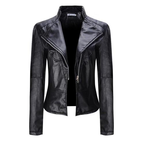 Turn Down PU Leather Womens Jacket