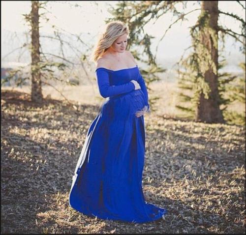 One-Neck, Long-Sleeve, Solid Color, Extended, And Floor-Length Maternity Dress