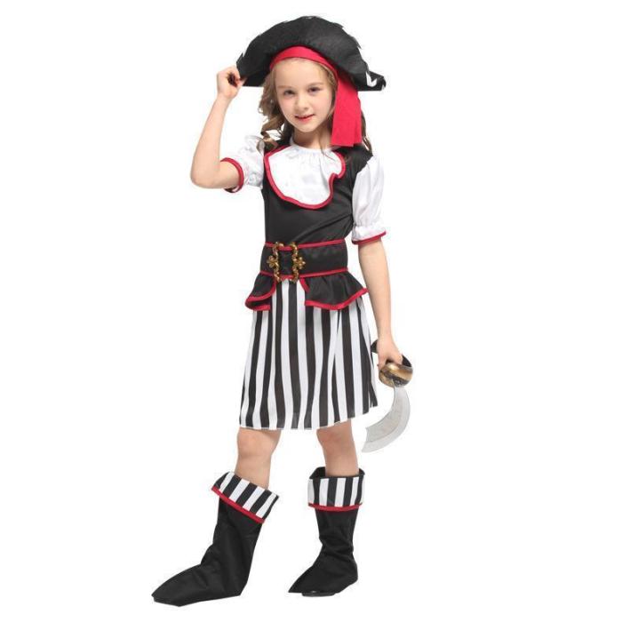 Halloween Costumes for Girls Black White Elegant Pirate Costume Suit Party Carnival Dress