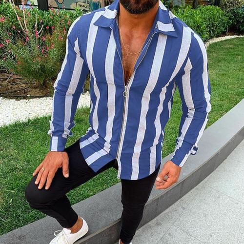 Fashion Long Sleeve Striped Zipper Casual Shirt