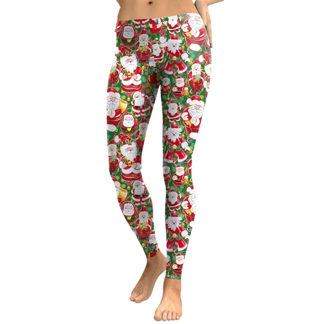 Digital Santa Claus Print Women Skinny Christmas Legging Pants